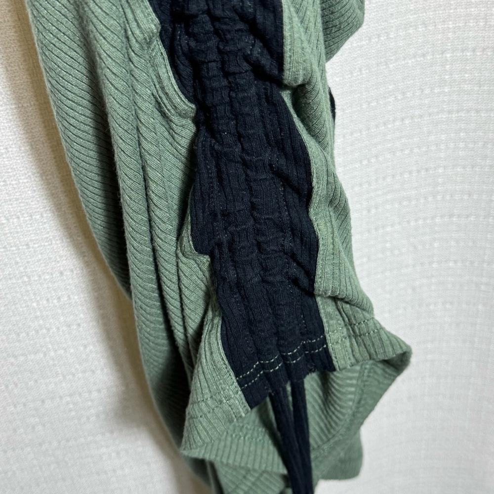 Daily Practice Sage Green Ruched Bodycon Midi Dress Collared Ribbed Drawstring M - Picture 6 of 8